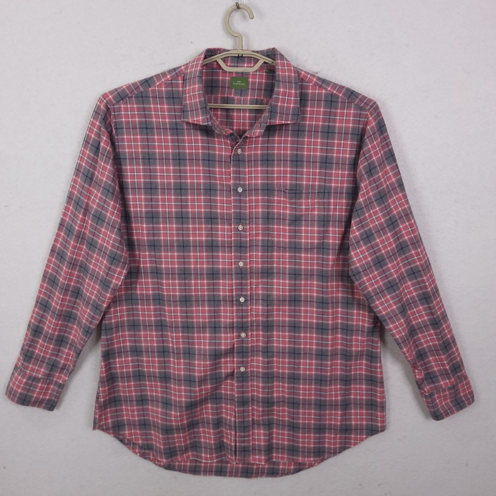 Sid Mashburn Plaid Button Down Shirt Mens XXL Red Grey Cotton Long Sleeve Check